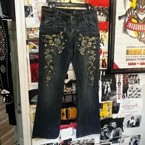 Just Cavalli Black Jeans with Gold Floral Embroidery